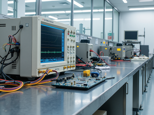 电容电阻产品组合展示,多种规格并列摆放,实验室背景