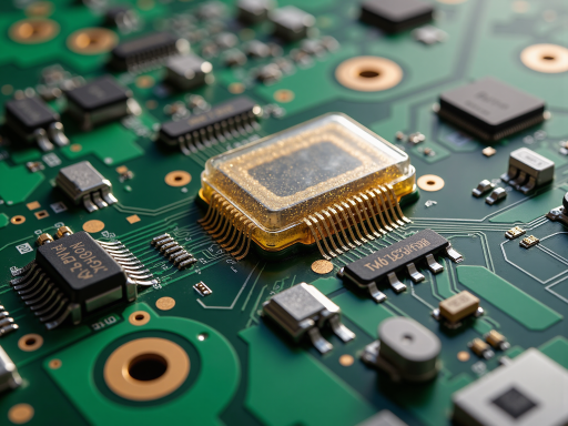 传感器芯片产品展示,小型化封装,精密电路板背景